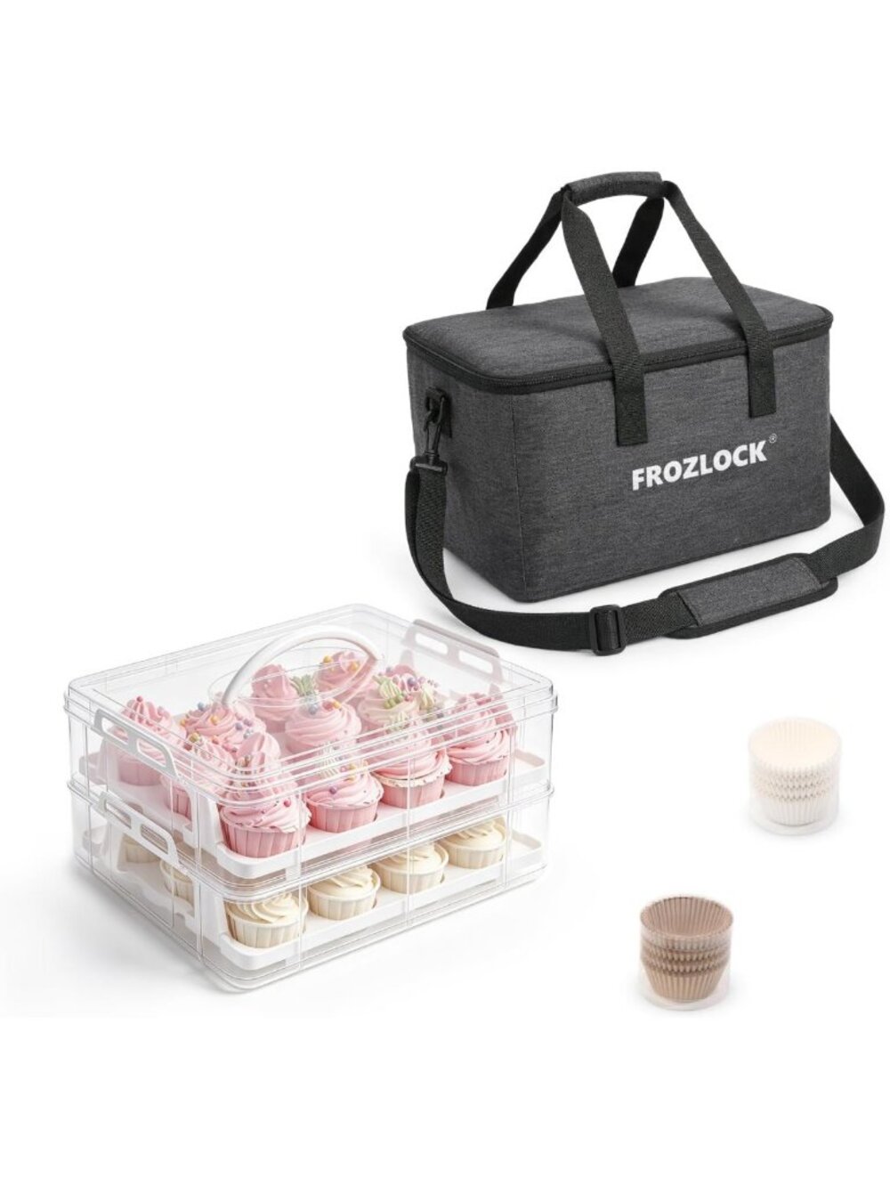 24 Count Cupcake Carrier with Lid & Handles, 2-Layer Storage & Insulated Bag